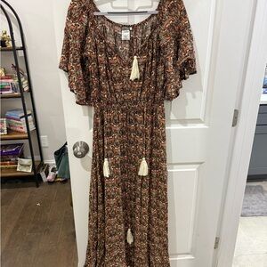 EARTHBOUND Paisley Viscose Dress in Orange and Brown